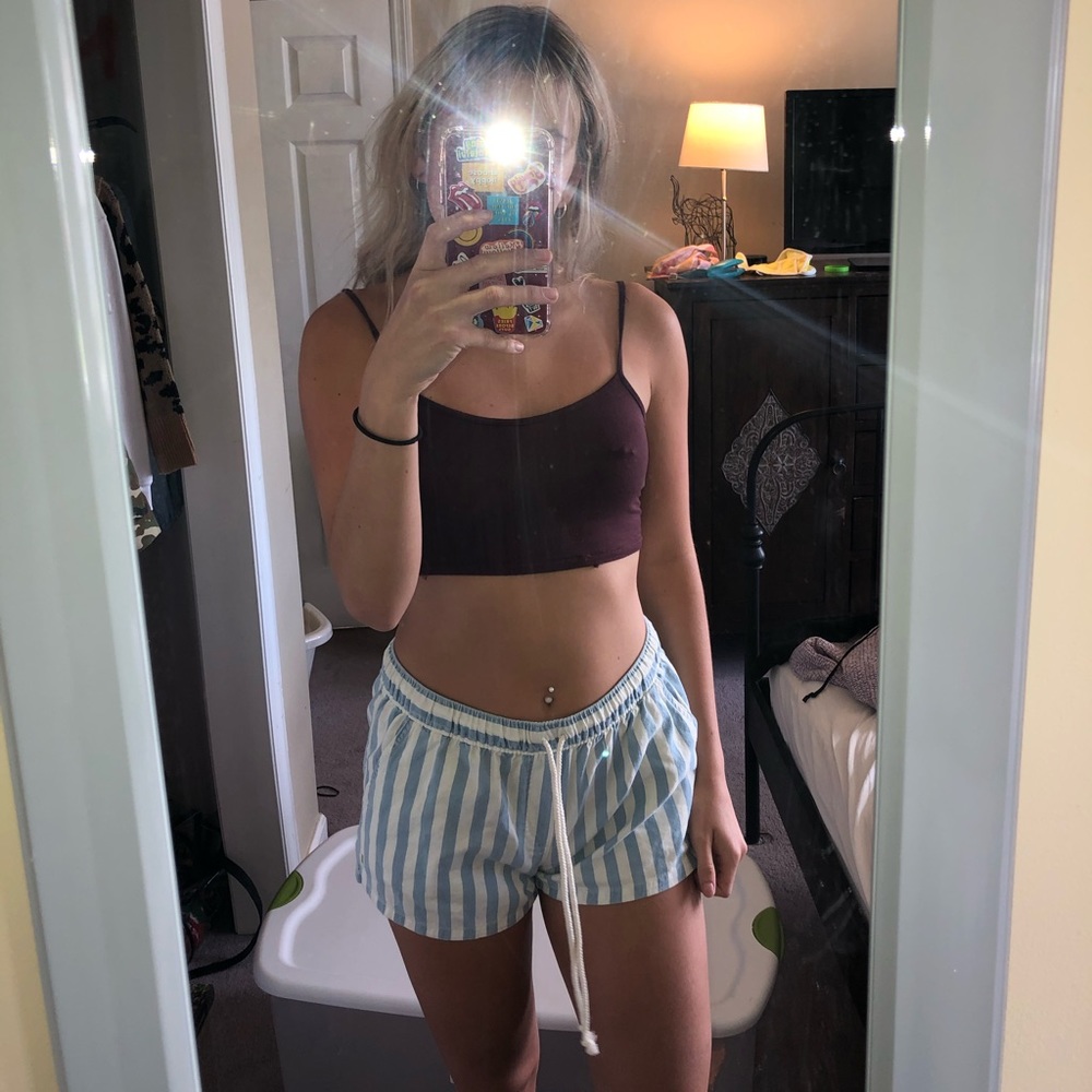 light blue and white stripped shorts